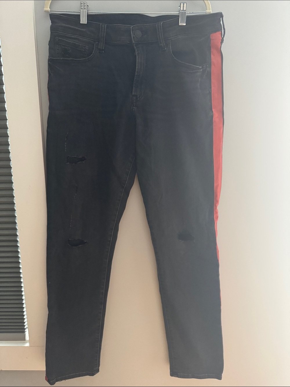 Express x Victor Oladipo Slim Hyper Stretch Jeans - Black w/ Red Stripe - 33x32